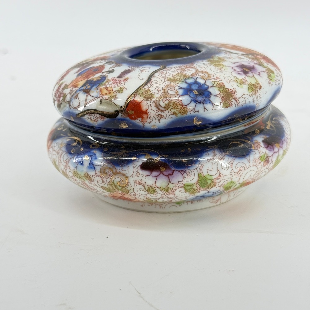 Vintage Porcelain Hair Receiver | Asian Hand Painted Dresser Vanity Jar - Picture 5 of 15